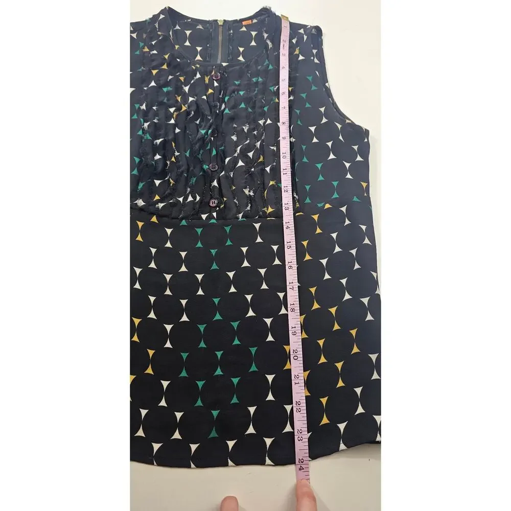 Tory burch 100% silk sz 4 black multicolor polkadot frill ruffle career EUC top